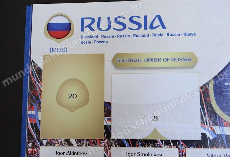 Numeração do time da Rússia no álbum de 670 cromos da Copa 2018.