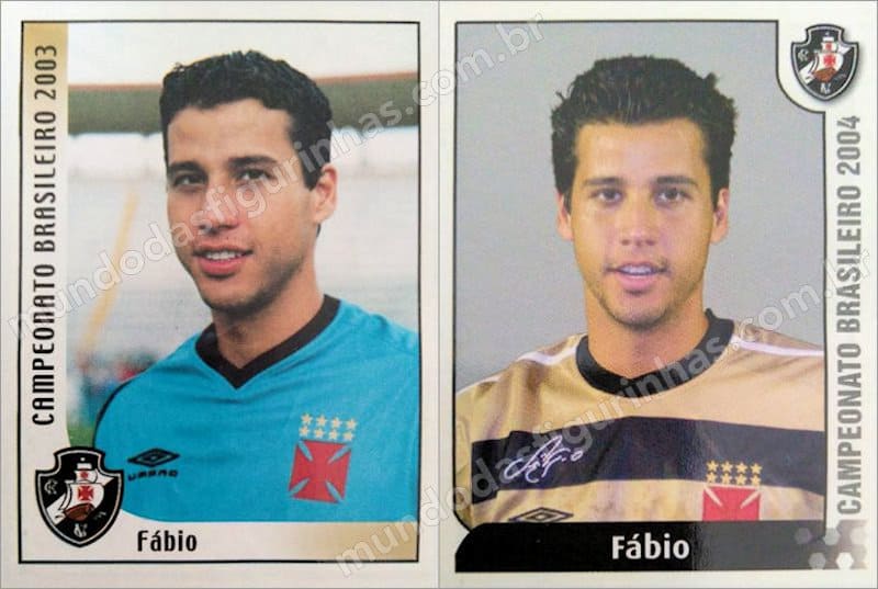 Figurinhas do Fábio em 2003 (à esquerda) e 2004 (à direita).