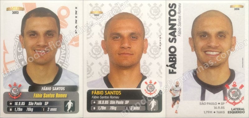 Figurinhas do Fábio Santos em 2012, 2013 e 2014.