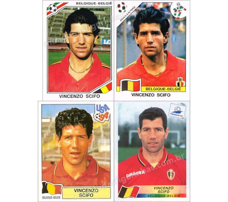 Figurinhas do Vincenzo Scifo nos álbuns da Copa de 1986 a 1998.