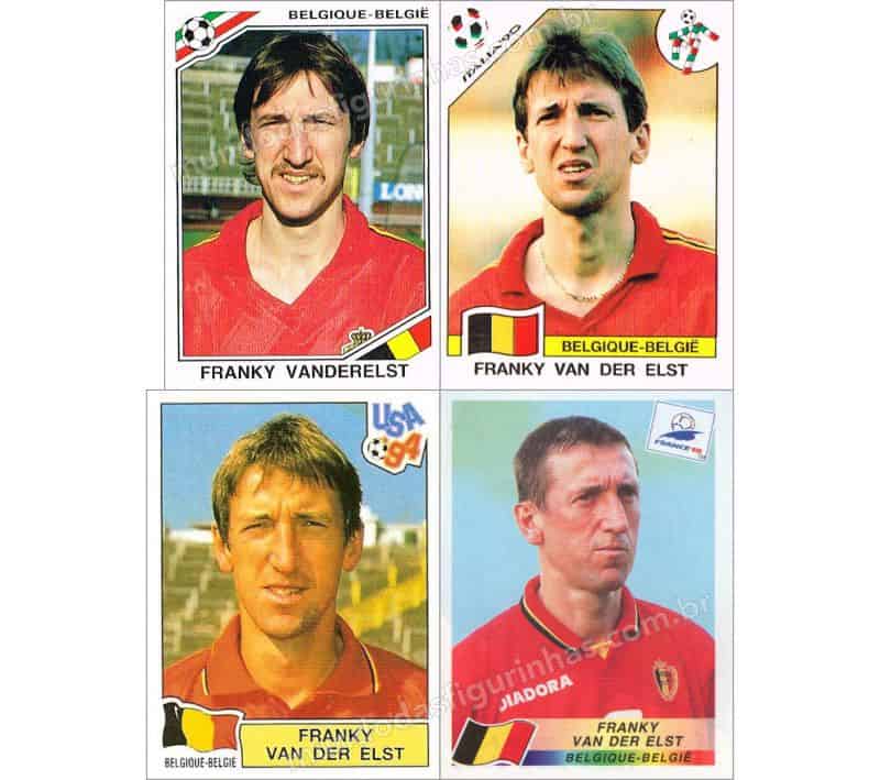 Figurinhas do Franky Van Der Elst nos álbuns da Copa de 1986 a 1998.