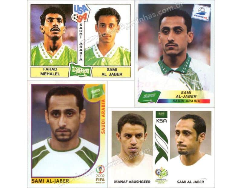 Figurinhas do Samir Al-Jaber nos álbuns da Copa de 1994 a 2006.