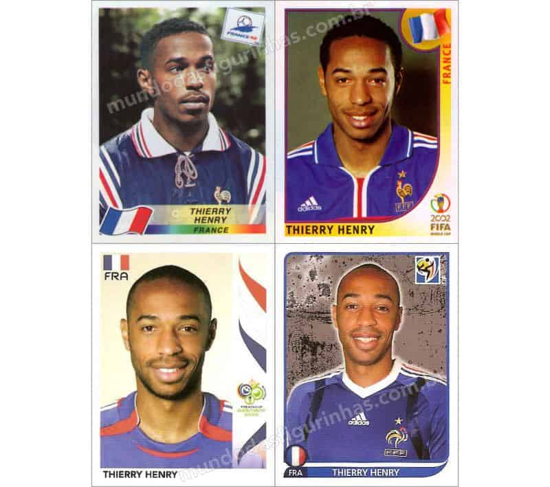 Figurinhas do Thierry Henry nos álbuns da Copa de 1998 a 2010.