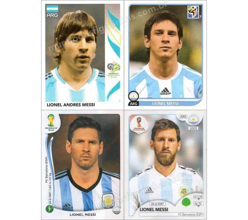 Figurinhas do Messi nos álbuns da Copa de 2006 a 2018.
