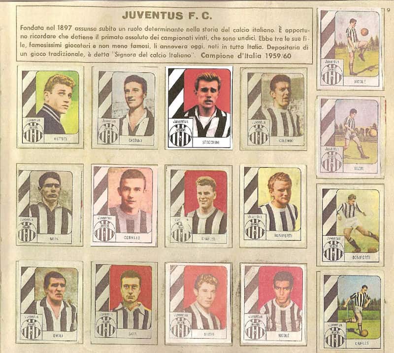 Página 9 do álbum de 1960-61: o time da Juventus, campeão da temporada anterior.