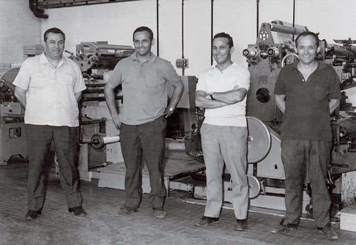 Los hermanos Panini, de izquierda a derecha: Giuseppe, Umberto, Franco y Benito, en 1966.
