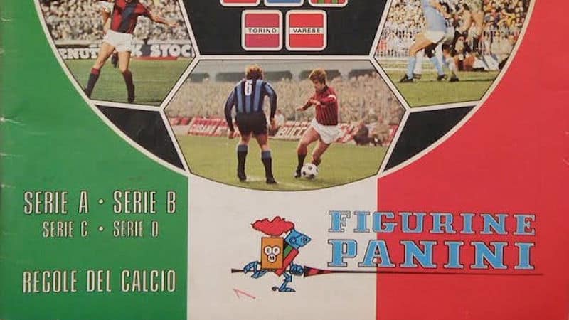 Detalle del logotipo alterado en la portada del álbum de Calciatori 1974-75.