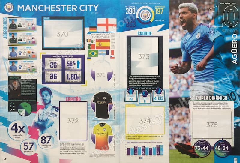 Páginas 54 e 55, com mais detalhes sobre o time do Manchester City.