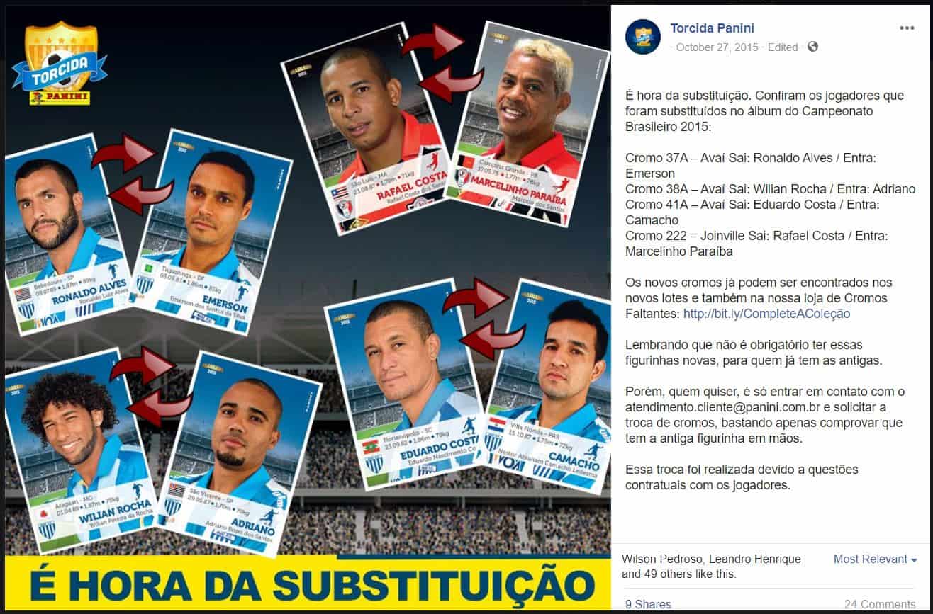 Anúncio do lançamento das 4 figurinhas de atualização do álbum do Campeonato Brasileiro 2015.