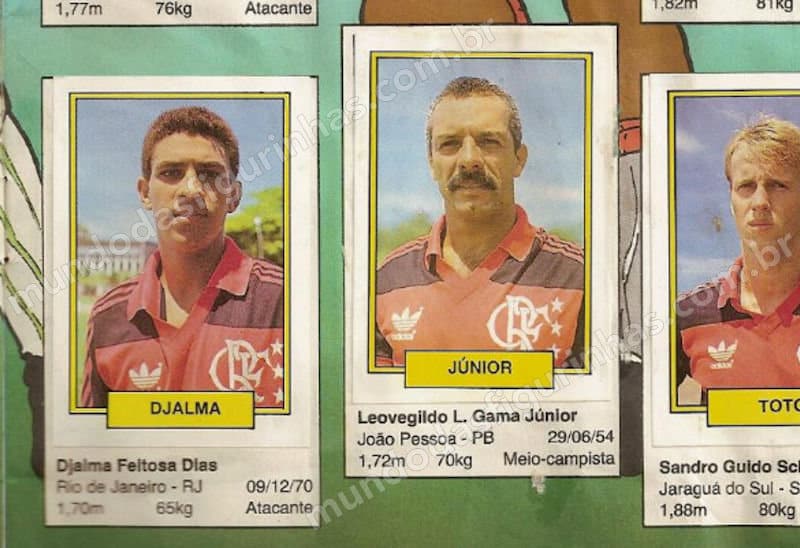 Página 43 do álbum do Campeonato Brasileiro 92: Djalma e Júnior lado a lado.