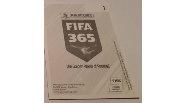 Fifa 365 2019 – Figurinha de verso cinza, da coleção de 468 cromos.